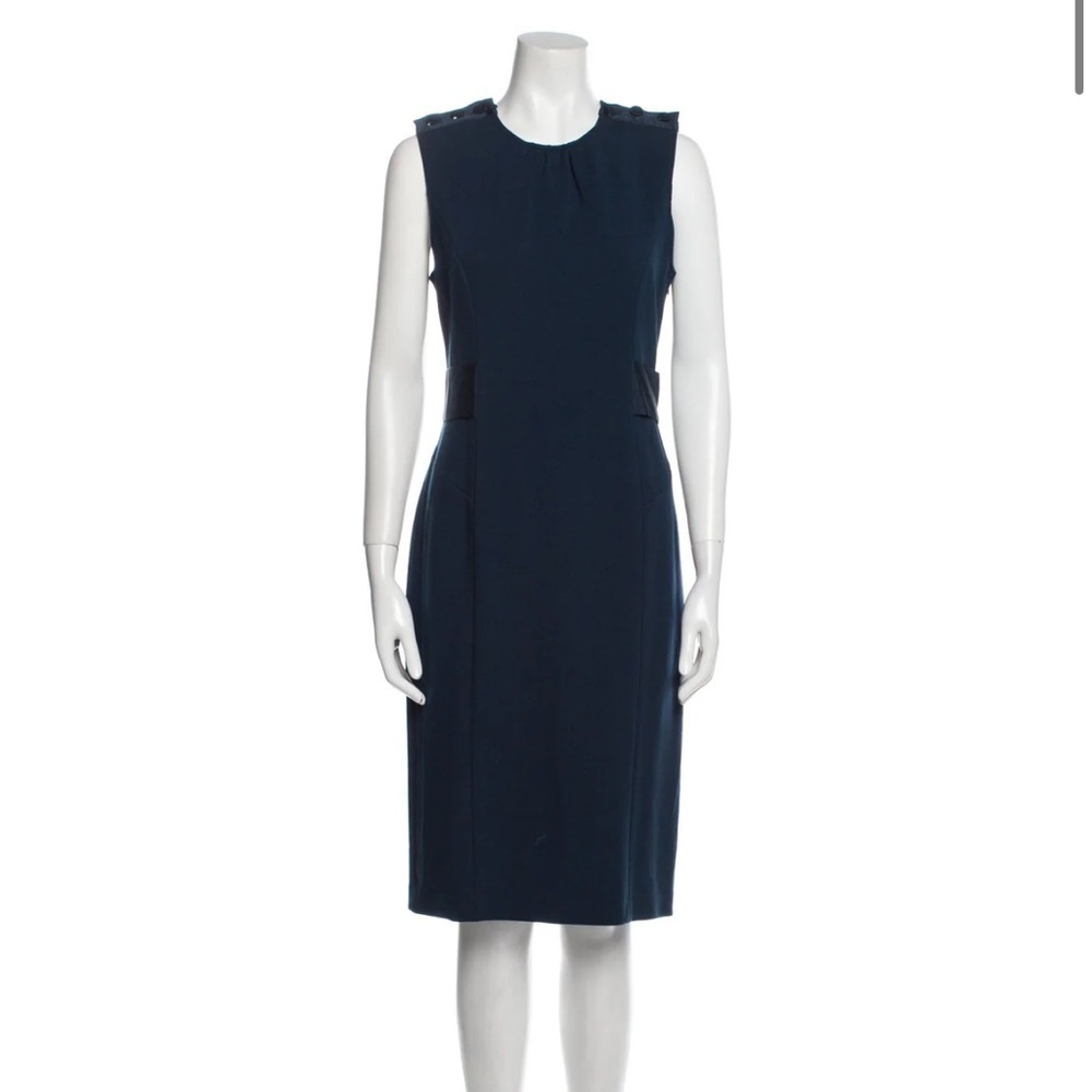 Vintage Diane Von Furstenberg Navy Wool Silk Blend Button Sheath Midi Dress